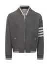 THOM BROWNE GREY BOMBER JACKET WITH SIGNATURE 4BAR STRIPE IN WOOL MAN