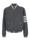 Thom Browne Grey Bomber Jacket With Signature 4bar Stripe In Wool Man In Grey