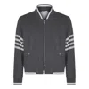 THOM BROWNE GREY BOMBER JACKET WITH SIGNATURE 4BAR STRIPE IN WOOL MAN