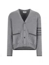 Thom Browne V-neck Wool Cardigan With Button-down Front And Striped Accents