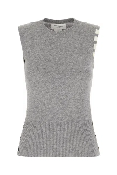 Thom Browne Grey Cashmere Sleeveless Sweater In Gray