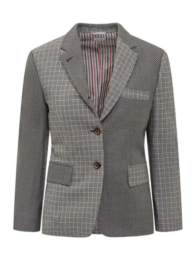 Thom Browne Grey Checks Notched Lapel Blazer In Gray