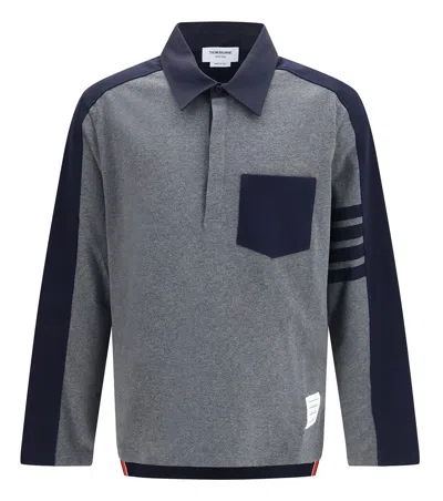Thom Browne Grey Color Block Polo In Gray