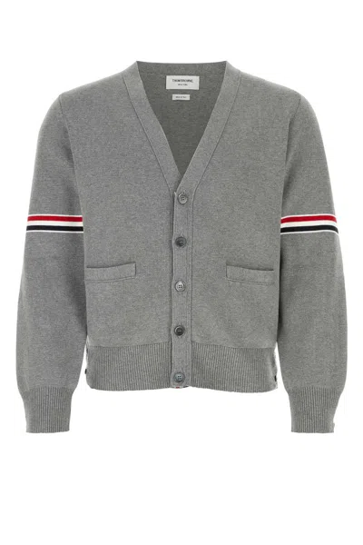 Thom Browne Man Grey Cotton Milano Stitch Cardigan In Gray