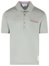 Thom Browne Cotton Polo Shirt With Tricolor Accents In Gray