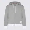Thom Browne Zip Hoodie Tricolor Detail In Gray