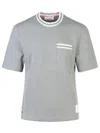 Thom Browne Stripe Trim Cotton T-shirt In Grey
