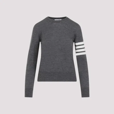 THOM BROWNE GREY CREW NECK WOOL SWEATER
