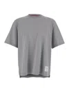 Thom Browne Grey Crewneck T-shirt With Logo Patch On The Front And Striped Detail On The Rear In Cotton Man