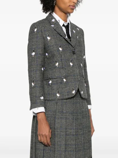 Thom Browne Grey Front Button Blazer In Gray