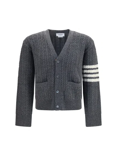 Thom Browne Grey Knitted V Neck Cardigan In Gray