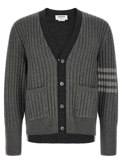 Thom Browne Grey Knitted V-neck Cardigan In Gray