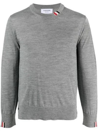 THOM BROWNE GREY LOGO PATCH JUMPER