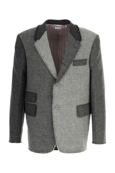Thom Browne Grey Panelled Single-breasted Blazer