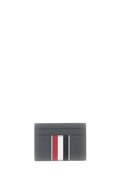 Thom Browne Grey Pebble Grain Leather Double Card Holder In Gray