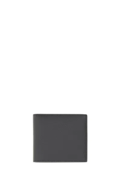 Thom Browne Grey Pebble Grain Leather Slim Bifold Wallet In Black