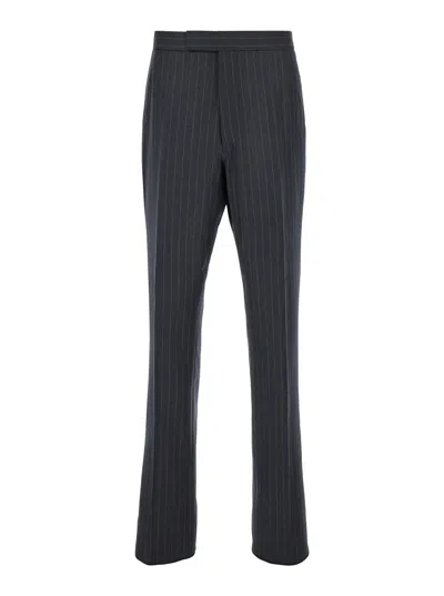 Thom Browne Grey Pinstripe Pants With Concealed Closure In Wool Man