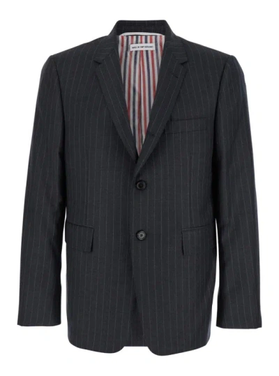 Thom Browne Grey Pinstripe Single-breasted Jacket In Wool Man In Gray