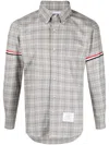 Thom Browne Cotton Checked Shirt Chest Pocket In Grey