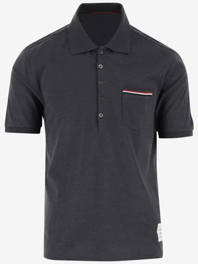 THOM BROWNE GREY POCKET POLO T-SHIRT