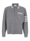 Thom Browne Grey Polo Shirt With 4-bar Detail On The Sleeve In Wool And Silk Blend Man In Gray
