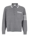 Thom Browne Grey Polo Shirt With 4-bar Detail On The Sleeve In Wool And Silk Blend Man In Gray