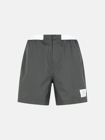 Thom Browne Grey Polyamide Bermuda Shorts In Gray