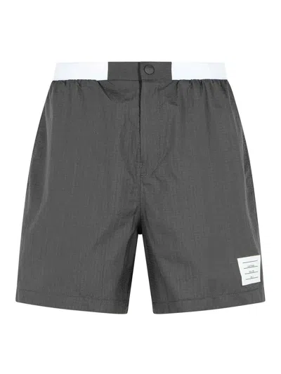 THOM BROWNE GREY POLYAMIDE BERMUDA SHORTS