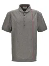 Thom Browne Striped Detail Polo Shirt With Short Sleeves In Grey