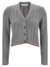 Thom Browne Ladder Full Needle Rib Stitch V Neck Car In Gray