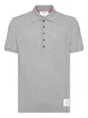 Thom Browne Panelled Cotton Polo Shirt With Short Sleeves In Gray