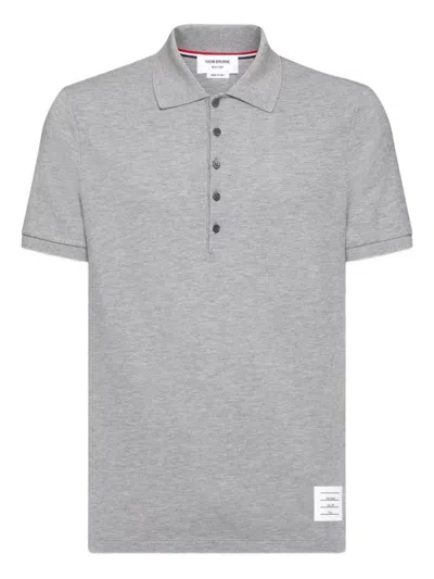 Thom Browne Panelled Cotton Polo Shirt With Short Sleeves In Gray