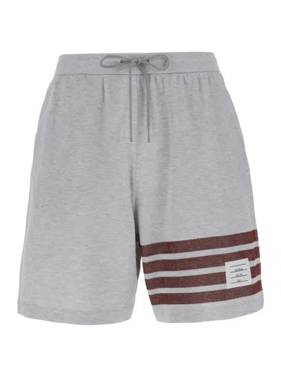 Thom Browne Grey Shorts With 4 Bars Logo In Cotton Man In White