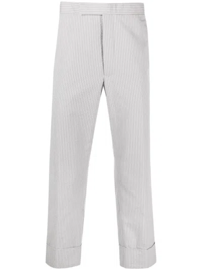 THOM BROWNE GREY STRIPE PATTERN TAILORED TROUSERS