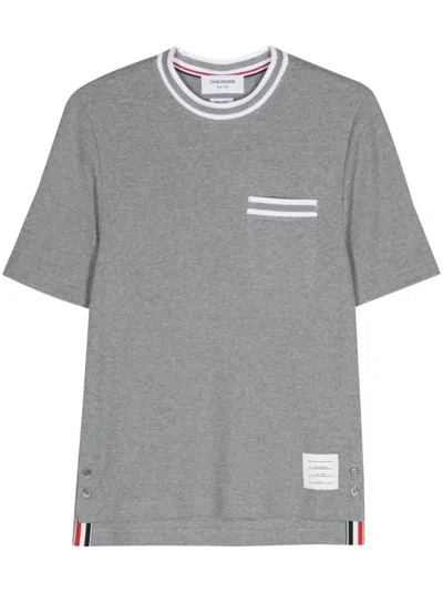 Thom Browne Slim-fit Grosgrain-trimmed Cotton-jersey T-shirt In Grey