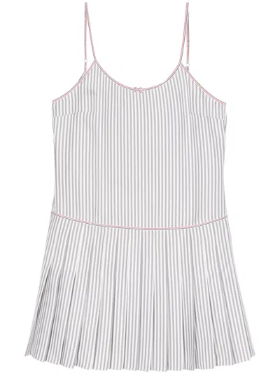 THOM BROWNE GREY STRIPED PLEATED MINIDRESS