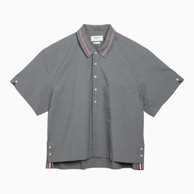 Thom Browne Striped Short-sleeved Shirt In Gray