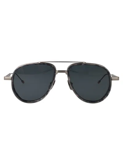Thom Browne Grey Tort Rim Acetate Titanium Sunglasses In Gray