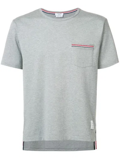 THOM BROWNE GREY TRICOLOR DETAIL T-SHIRT