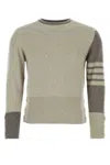 Thom Browne Striped Embroidered Cashmere Crewneck In Grey