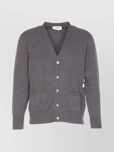 Thom Browne Grey V-neck Cardigan Front Pockets