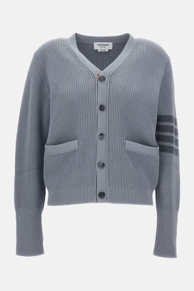Thom Browne Grey V-neck Striped Cardigan In Gray