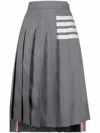 Thom Browne Gray Plain Weave 4-bar Pleated Midi Skirt In Gray