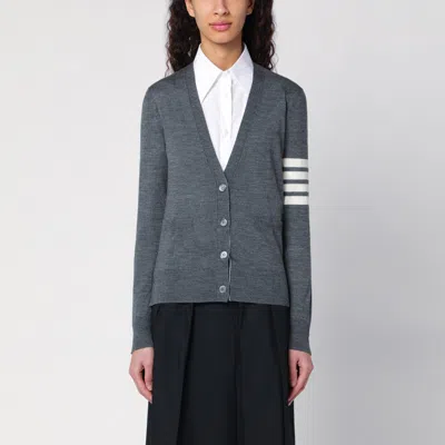 THOM BROWNE GREY WOOL 4-BAR CARDIGAN