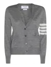 Thom Browne 4-bar Merino Wool Cardigan In Grey