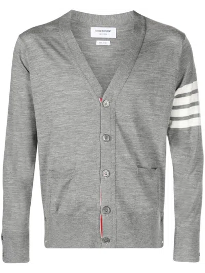 THOM BROWNE GREY WOOL CARDIGAN