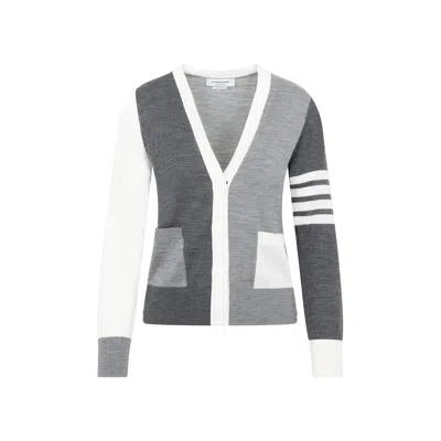 THOM BROWNE GREY WOOL CARDIGAN FOR WOMEN | FW23 COLLECTION
