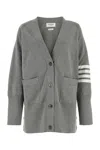 Thom Browne V-neck Cardigan With Button-down Front And Tricolor Detail In Gray