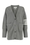 Thom Browne V-neck Cardigan With Button-down Front And Tricolor Detail In Gray