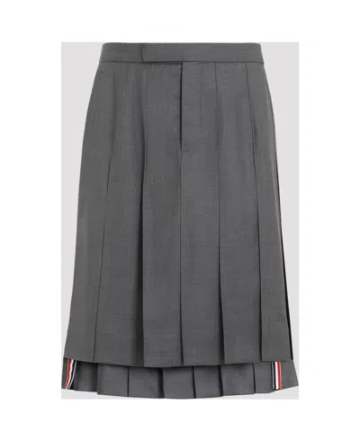 Thom Browne Grey Wool Pleated Skirt In Blue